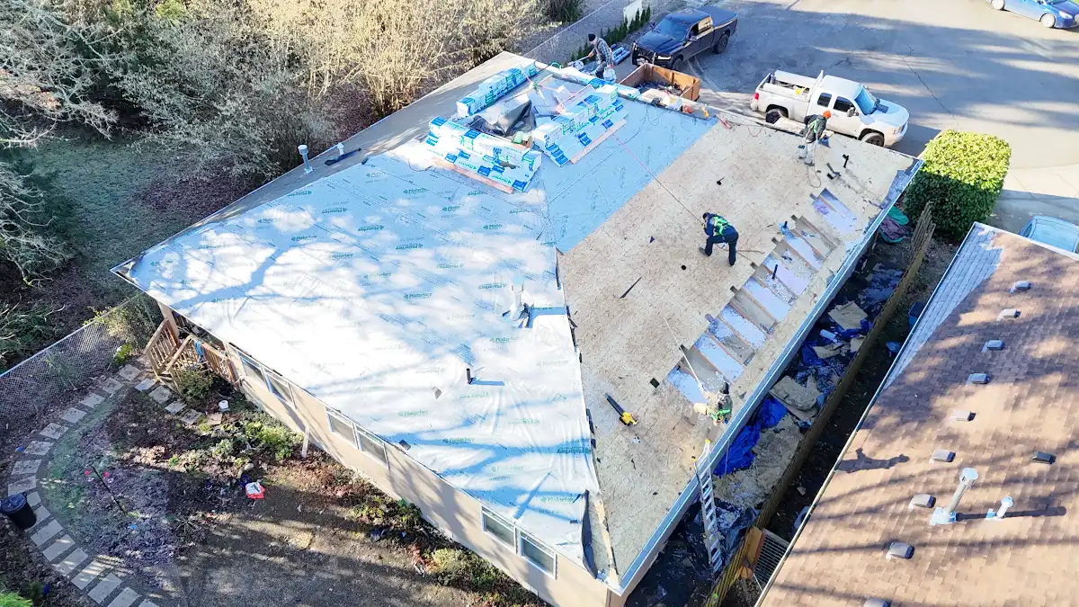 Malarkey underlayment installed across the roof deck during a roof replacement in Hazel Dell, Vancouver, WA