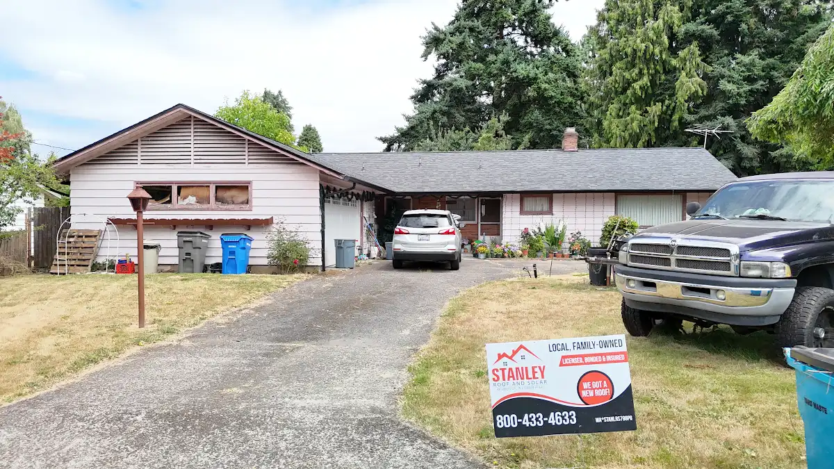 Completed roof and gutter replacement on a home in Hidden Terrace, Camas, WA