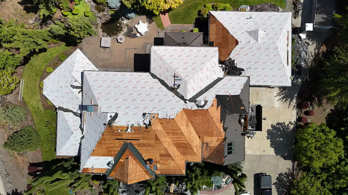 Replaced plywood decking and new underlayment during a roof replacement in Little Elkhorn, Brush Prairie, WA