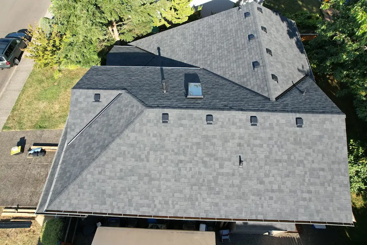 Overhead view of the new Malarkey roof on a home in Salmon Creek, Vancouver, WA